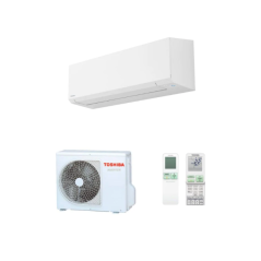 Ensemble climatiseur Toshiba SEIYA avec unité intérieure, groupe extérieur et télécommandes